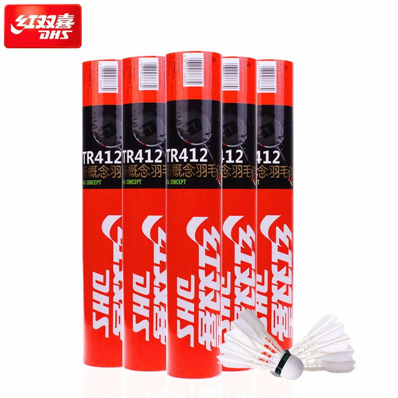 Волан для бадминтона DHS TR412 трехступенчатый с гусиными перьями|Волан| |