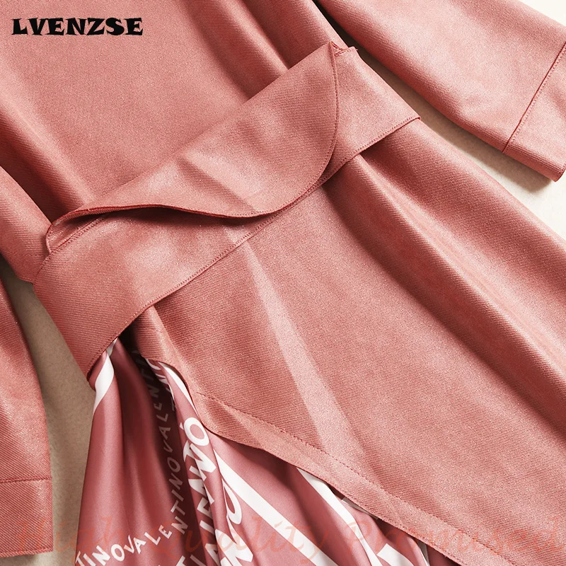 LVENZSE Новое Замшевое платье осень 2019 два цвета строчка вечерние платья для женщин |