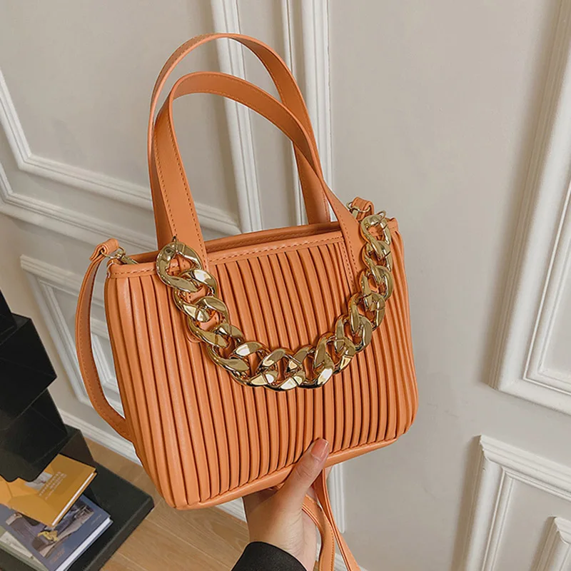 

Fashion Women Orange Yellow Chain Handbag PU Leather Shoulder Bag Female Crossbody Bag Ladies Messenger Bags High Quality Totes