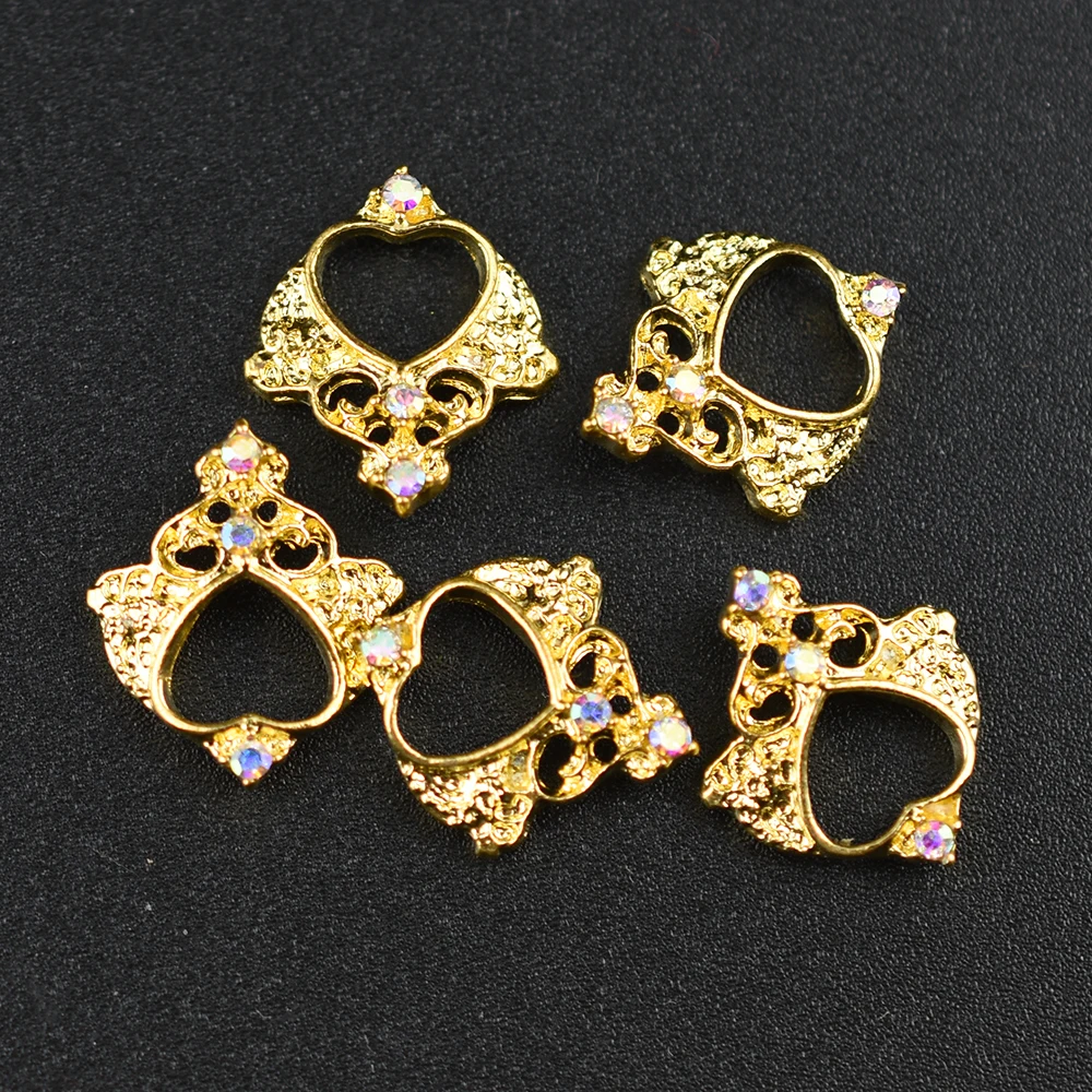 

100Pcs Alloy Hollow Crown Heart 3d nail art decorations charm rhinestone crystal diamonds Stone jewelry accessoires DIY Tools