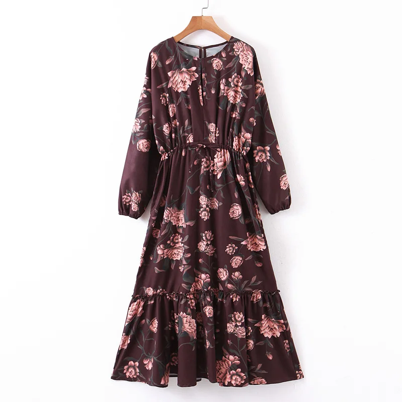 Женское винтажное платье с цветочным принтом элегантное до щиколотки круглым