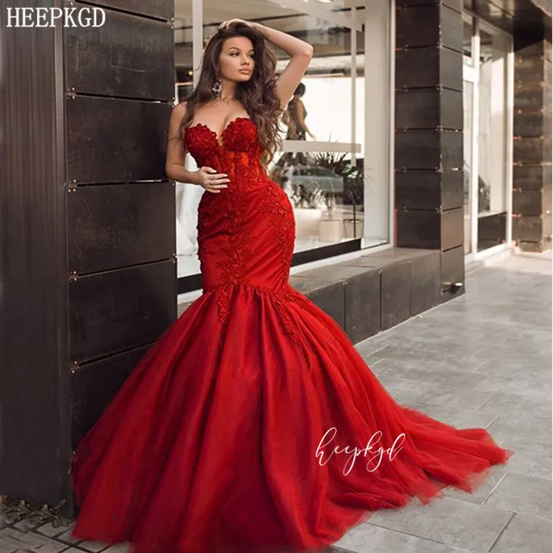 Robe De Soiree 2020 красное вечернее платье русалки длинное милое без рукавов изящные