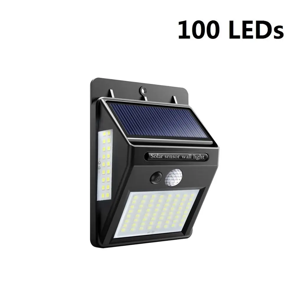 100 leds Беспроводной Солнечный светодиодный светильник IP65 Водонепроницаемый PIR датчик движения открытый забор садовый светильник Настенный светильник - Испускаемый цвет: 100 leds