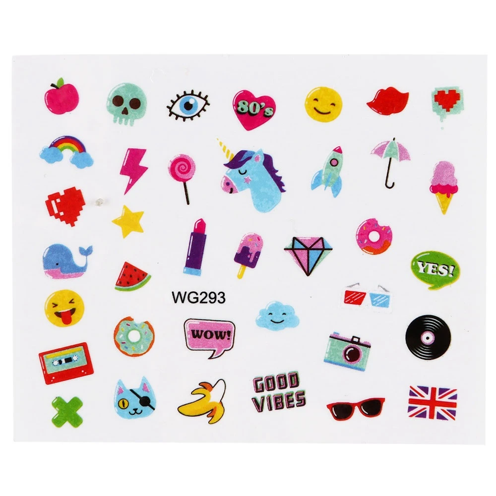 2 Pcs/lot Summer Partten Nail Art Sticker Water Decals Lovely Cartoon Food Nail Wraps Slider For Nail Art Tattoo Decoration