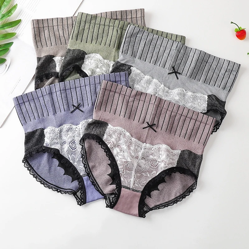 

Sexy Women's High-waist Underwear Belly-up Hips Ultra-thin Lace Panties Ladies Breathable Cotton Comfortable Panties Underwear