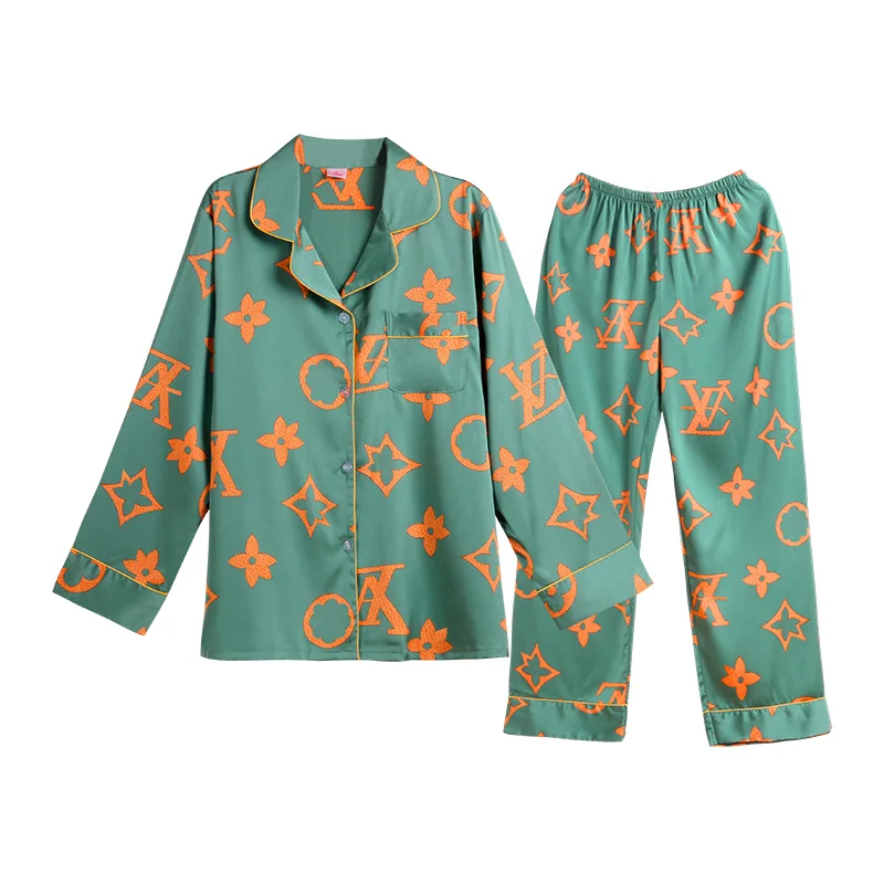 

100% Imitation Silk Pyjamas for Women Summer Long Sleeves Ice Silk Sexy Spring and Summer Suit for Home Wear pajama set women