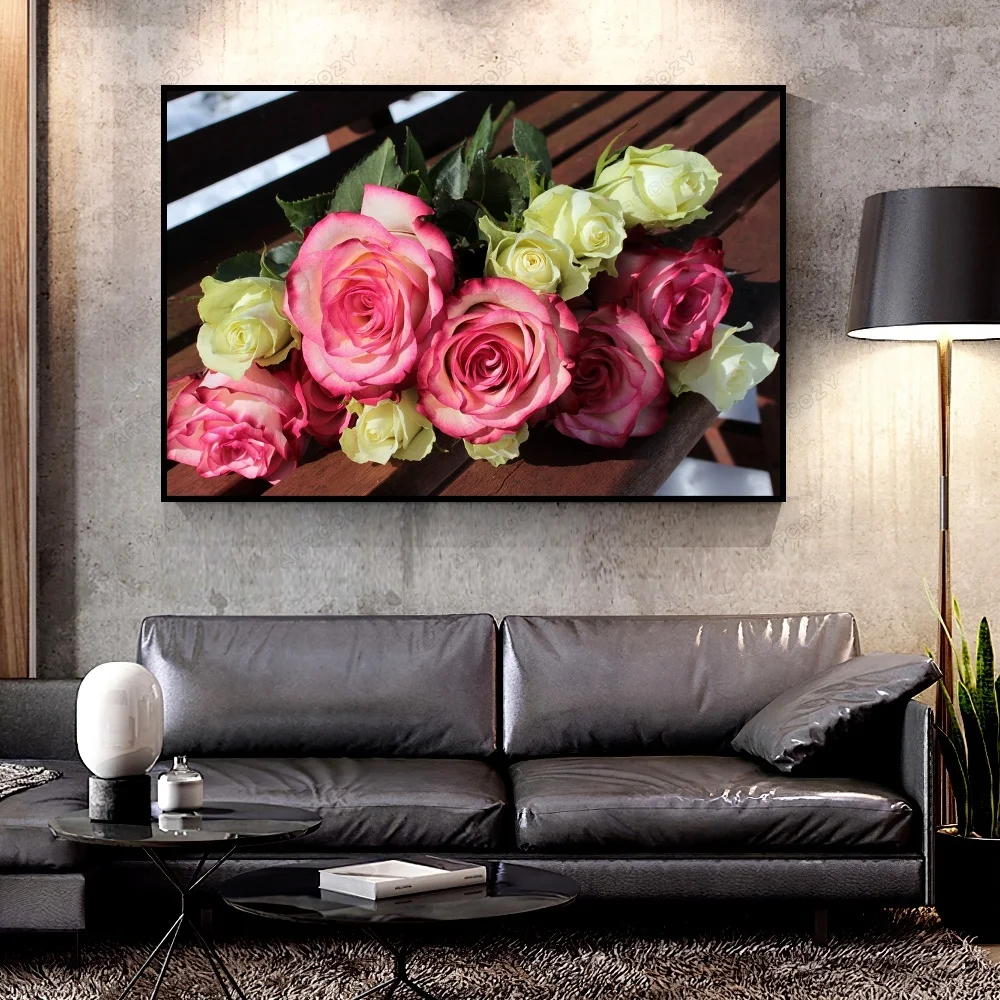 

Artcozy Oil Canvas Painting roses_bouquet_bench_buds For Home Decoration Wall Art