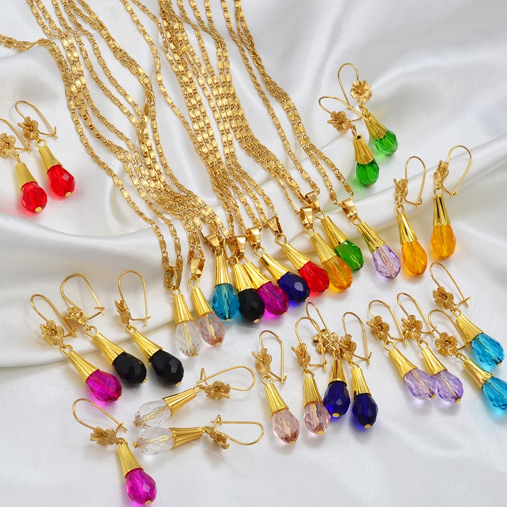 Женский ювелирный комплект из колье и серёг с кристаллами | Украшения аксессуары