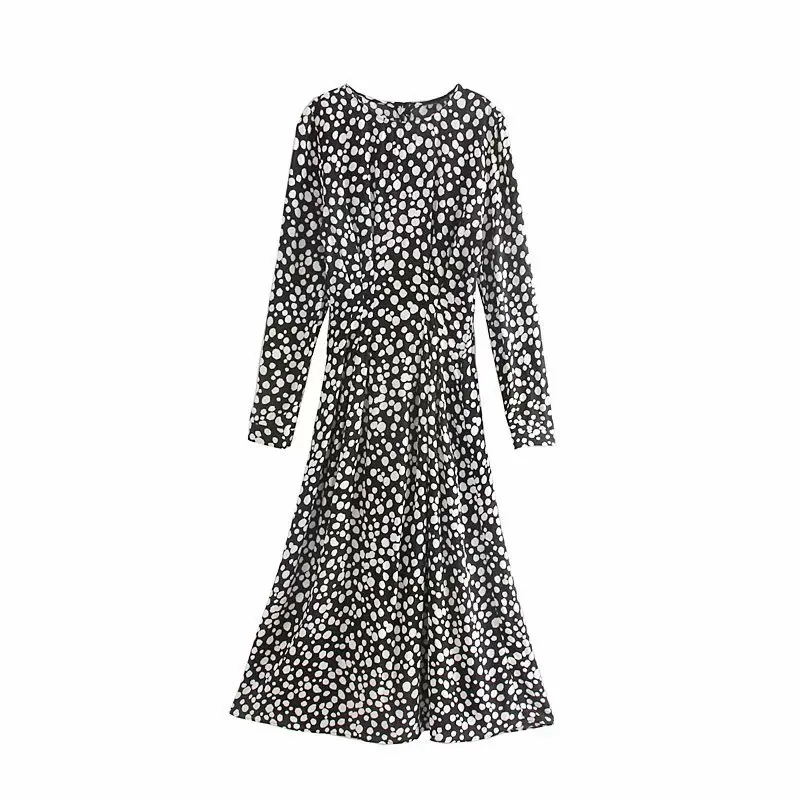 Женское винтажное платье средней длины Повседневное в горошек с эластичной