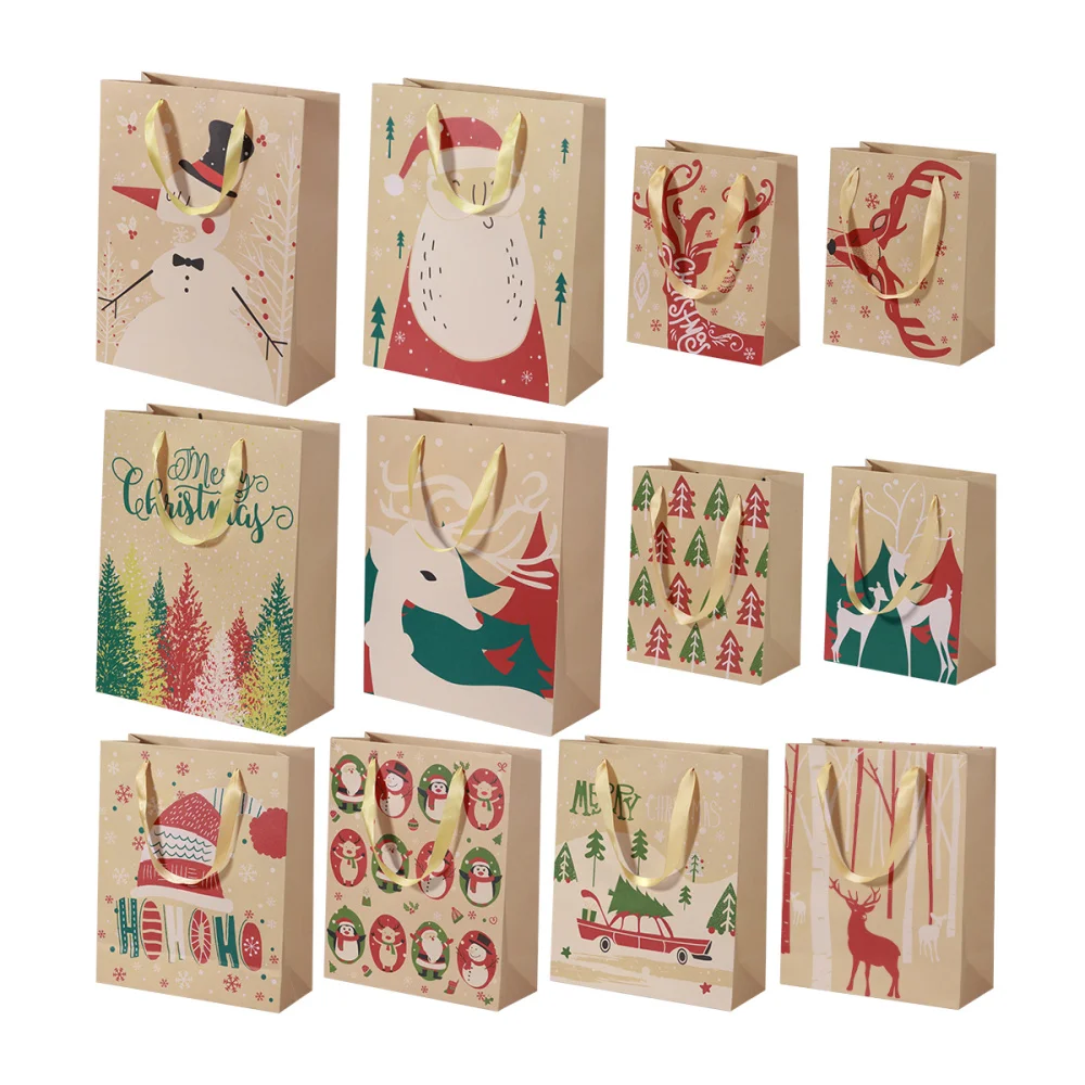

TINKSKY 24pcs Kraft Paper Bags with Handle Party Gift Bag Christmas Favor Present Bag Wrapping Bags