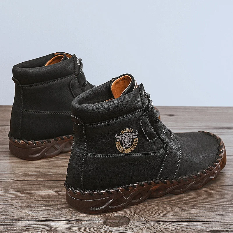 

2020 Boots Mens Leather ess Black Platform Cowboy Ankle Boots Winter Fur Men Waterproof Motorcycle Western Man Boots Coturno