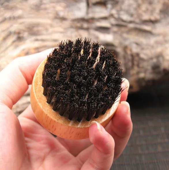 Маленькая круглая щетка для бороды из натурального бамбукового дерева 1 шт. усов