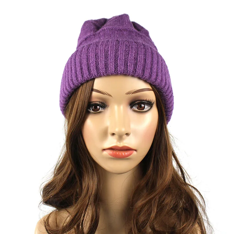 Осенне-зимние шапки Minhui для девочек женские однотонная шерстяная шапка вязаная |