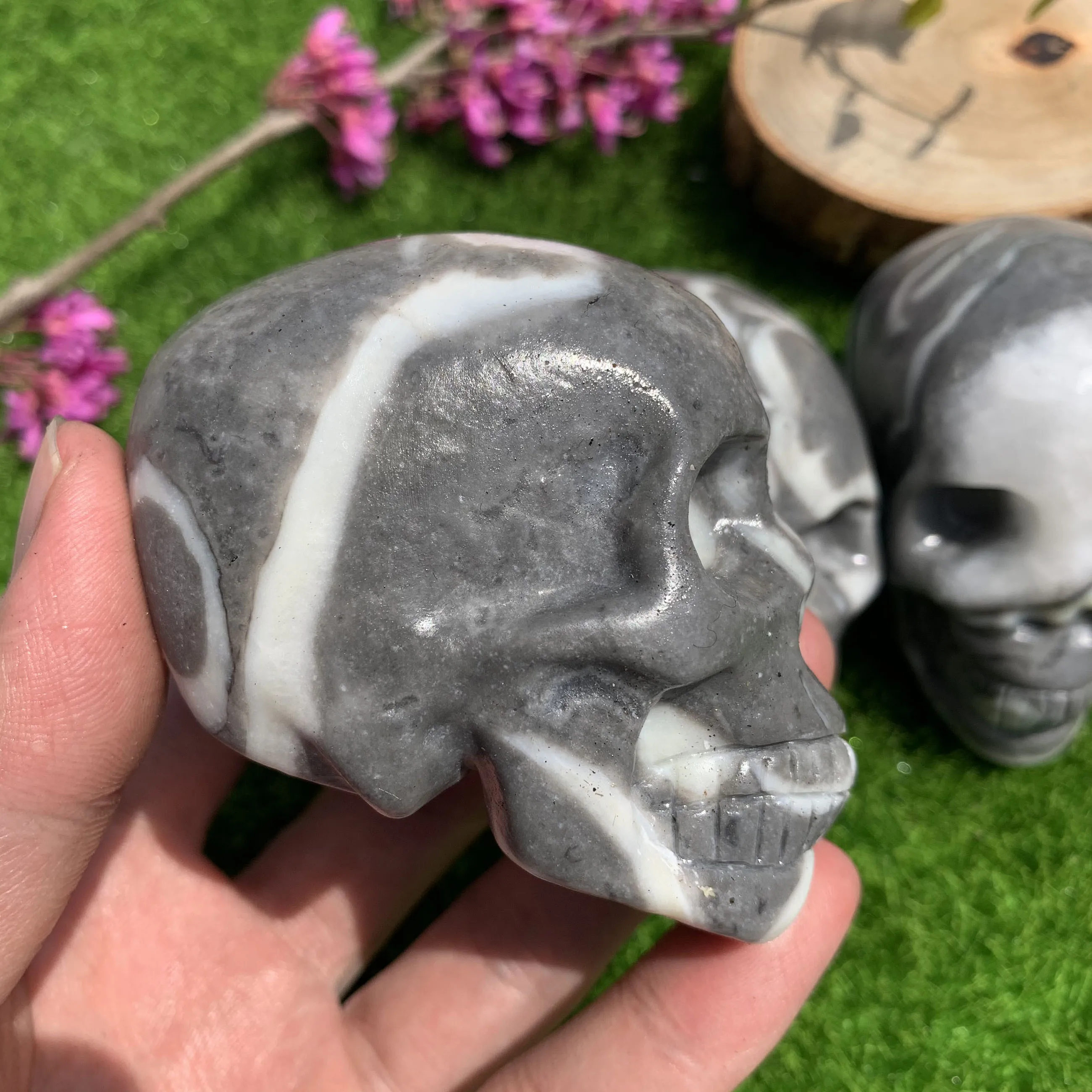 

Hot Sell Natural Crystal Fashion Shell Skull Healing Reiki Crystal Stone For Home Decor