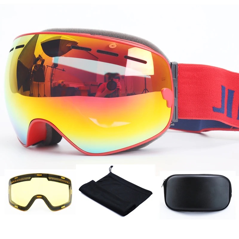 Лыжные очки с чехол и желтые линзы UV400 Анти туман сферические сноуборд для Для