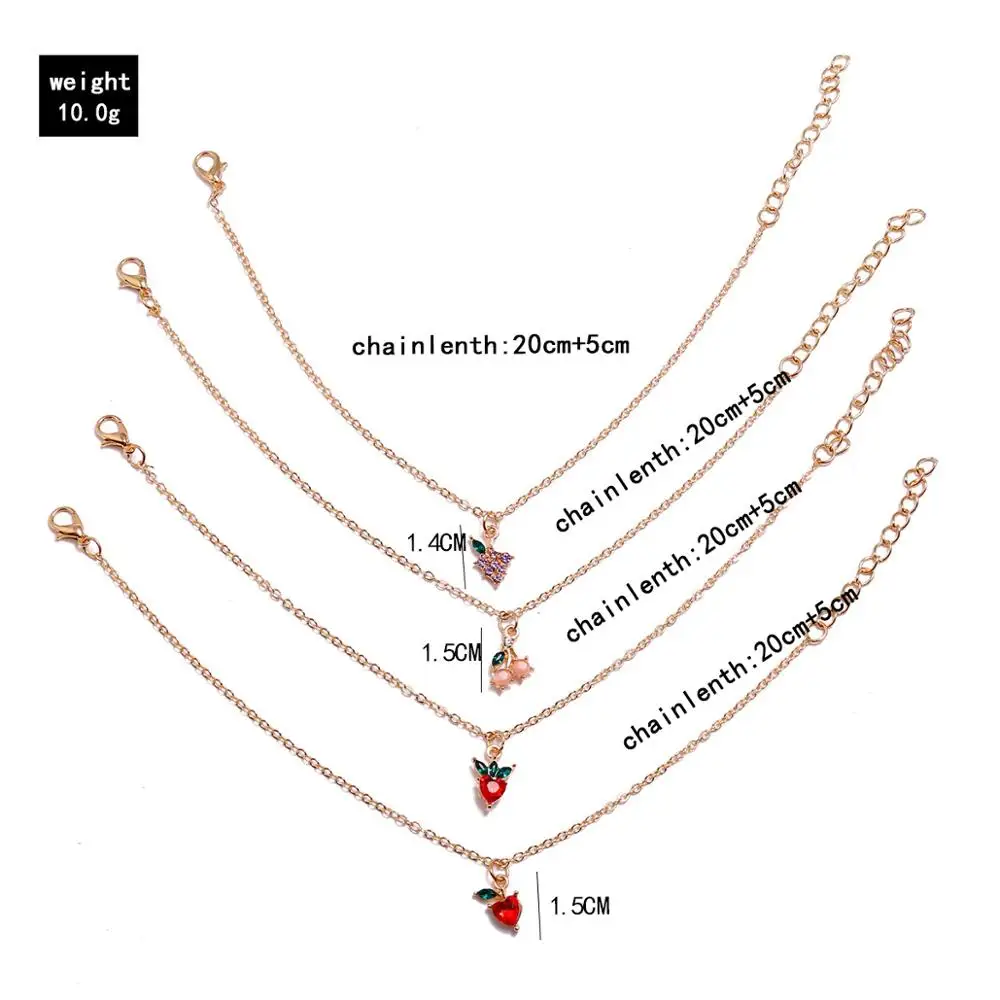 Sindlan 4 шт. набор золотых фруктовых браслетов для женщин милые с красочными