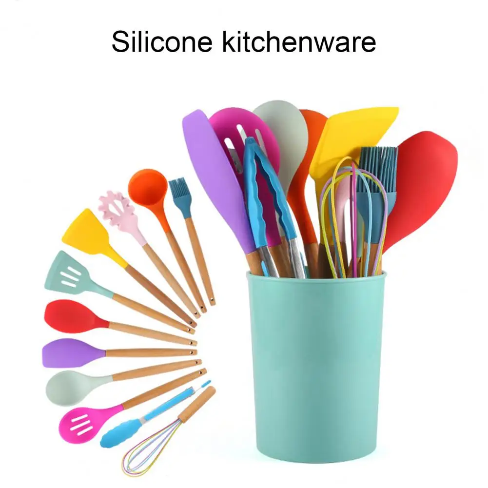 12 шт./компл. противопригарная силиконовая основа лопатка Черпак с деревянной