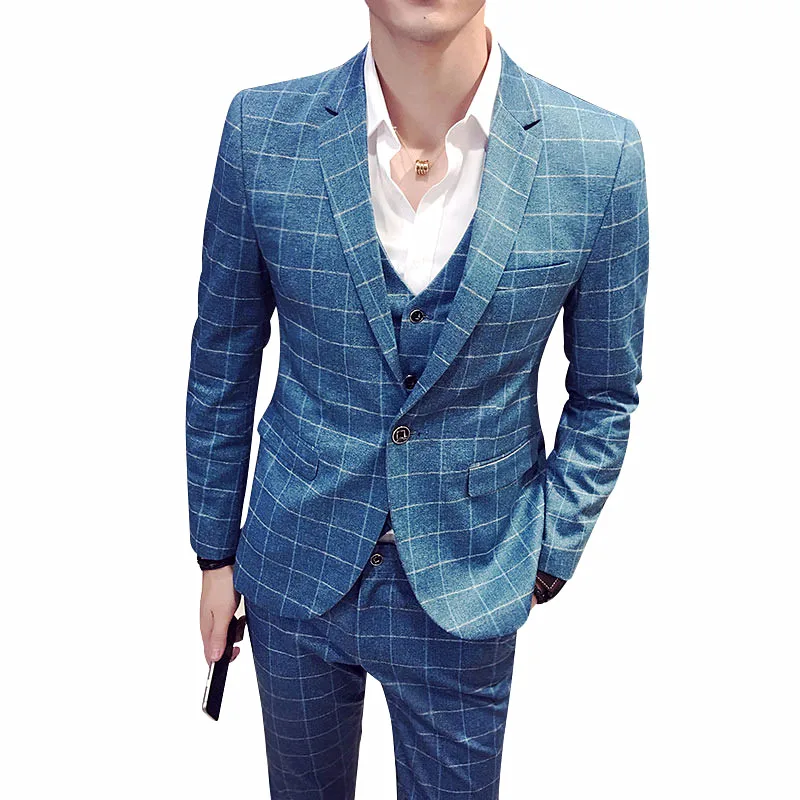 Синий клетчатый костюм-смокинг для детей 3 предмета Комплект Для мужчин s