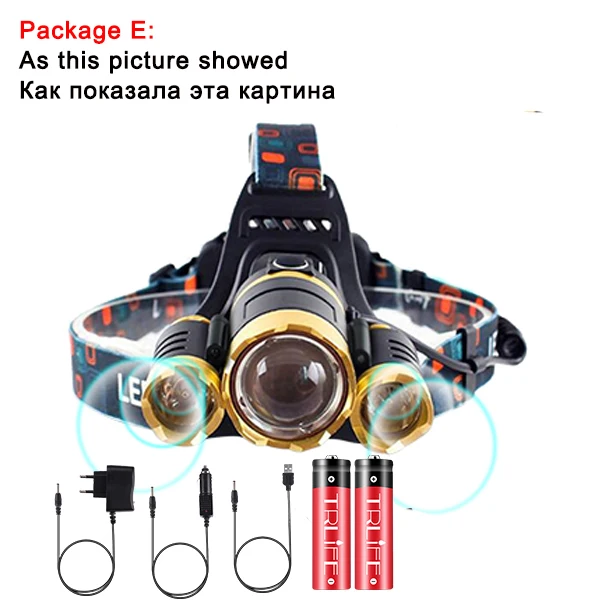 Package E 5000лм ИК датчик светодиодный налобный фонарь умный светильник 5/3 T6 с зумом Высокой Мощности Перезаряжаемый Фонарь для рыбалки 18650 головной фонарь Водонепроницаемый - Испускаемый цвет: Package E
