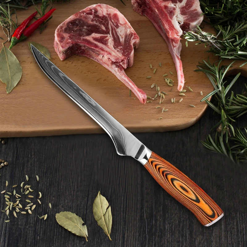 Кухонный нож из дамасской стали шеф-повар с лазерным узором для мяса мясника