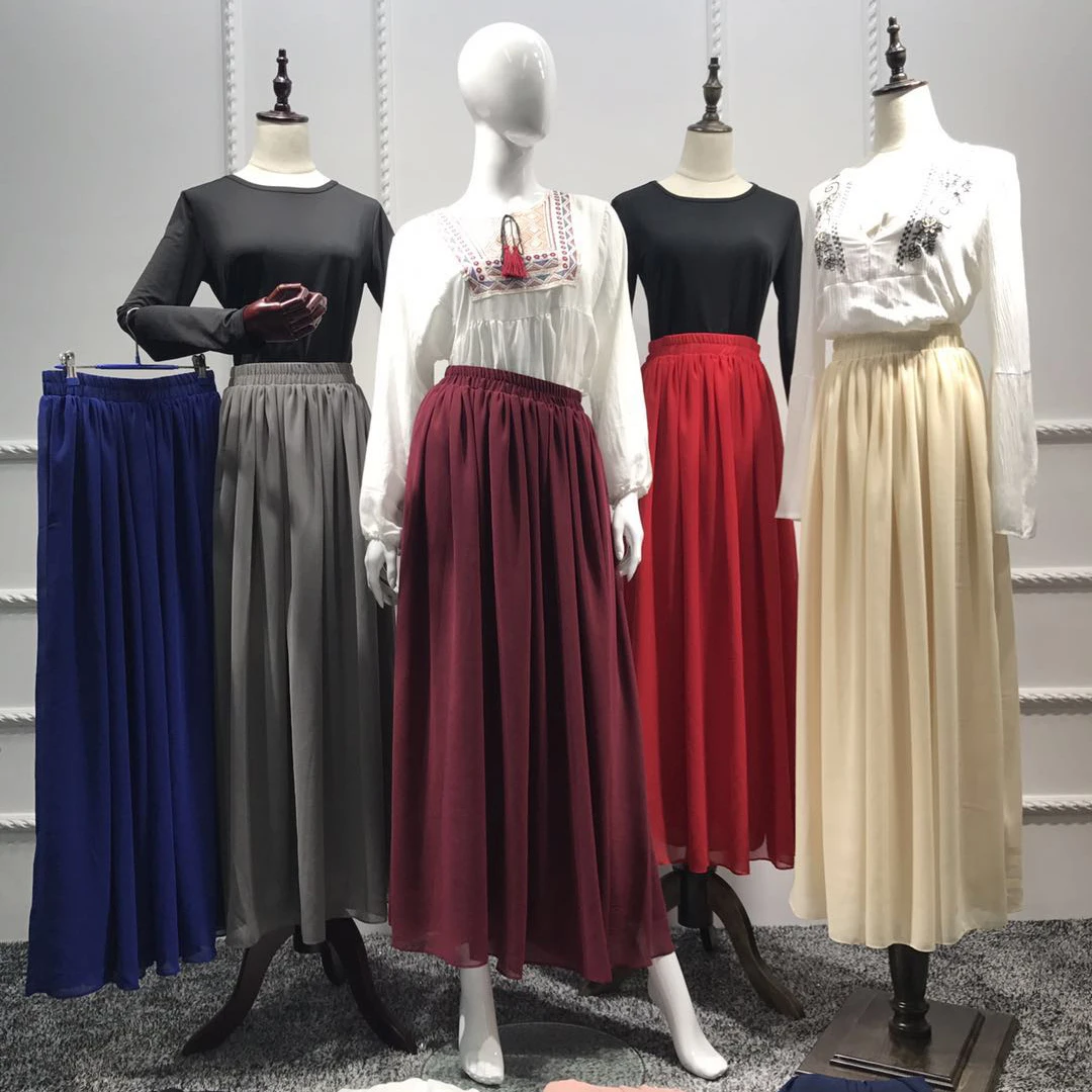 2019 мусульманские юбки абайя кимоно длинная шифоновая плиссированная юбка Musulman