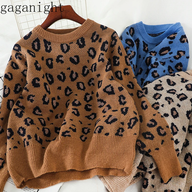 Gaganight Леопардовый Модный женский свитер осень зима длинный рукав пуловер с