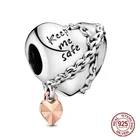 Женские серебряные шармы-бусины в виде сердца с надписью Keep Me Safe, подходят для оригинального браслета Pandora, серебро 925 пробы, ювелирные изделия