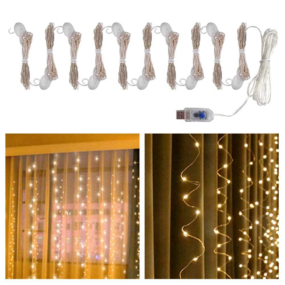 Светодиодная гирлянсветильник на батарейках медный провод 8 режимов 300