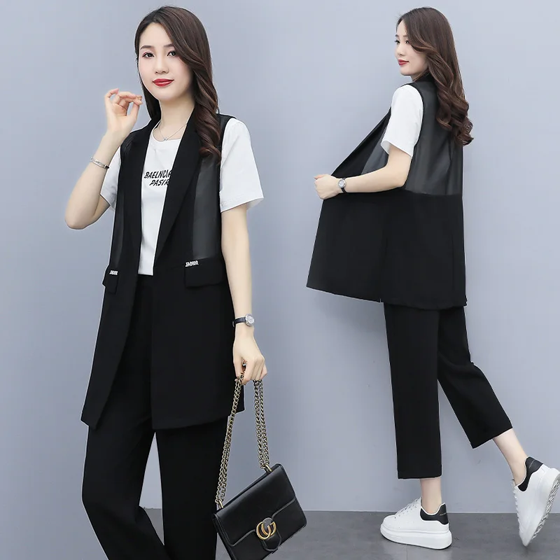 

Casual Vest Suit Plus Size Women Clothing Two Piece Set Women's Summer Ensemble Femme Deux Pieces Jacket&Pants