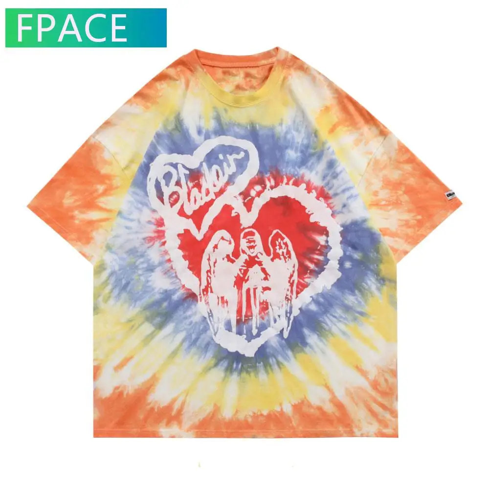 

Футболка FPACE оверсайз в стиле Харадзюку, Повседневная рубашка с коротким рукавом, с принтом в виде сердца и граффити, хлопковая уличная одеж...