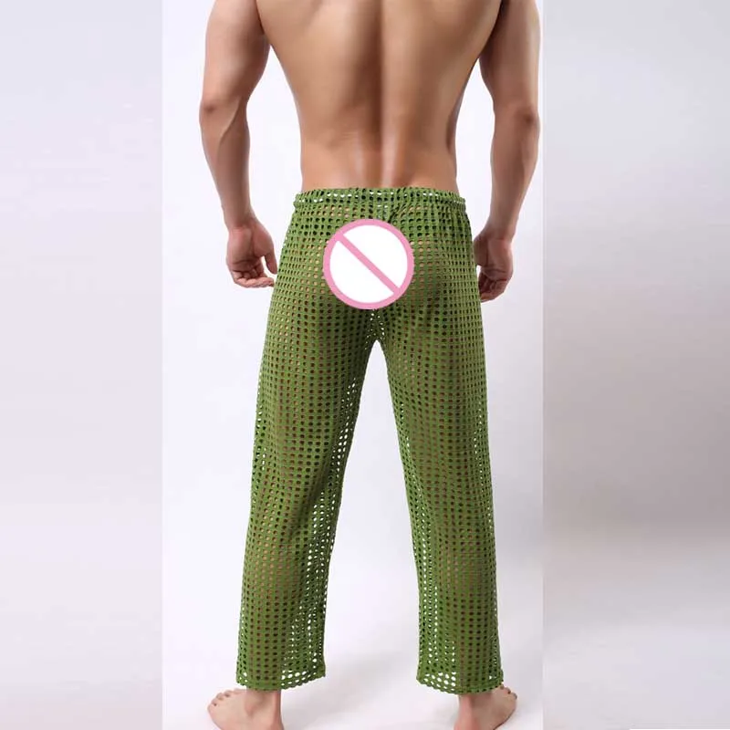 Мягкие прозрачные штаны для сна домашняя одежда брюки с вырезами мужские