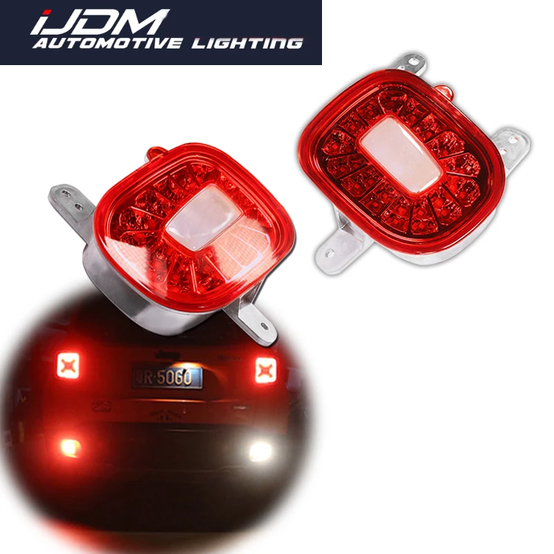 

iJDM For 2015-2022 Jeep Renegade Car Red LED Rear Bumper Reflectors Light, Rear Fog Tail Lamps with White Backup Reverse Lights
