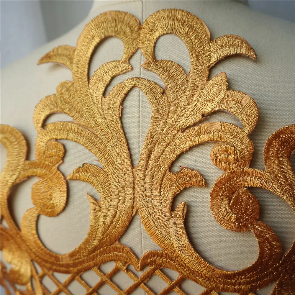 Золотая ткань барокко аппликация вышивка благородная воротник пришивка нашивка