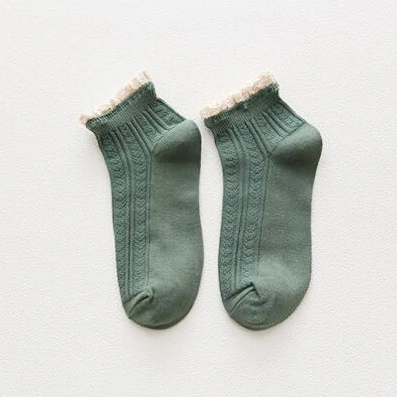 

10pairs/lot Spring Women's Small Lace Bamboo Fiber Boat Direct Korean Shallow Socks Invisible Lace Retro Harajuku Solid Color