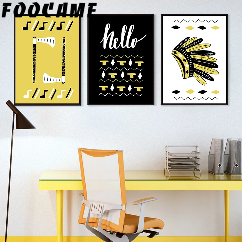 Индийская стрела желтый черный мультфильм плакаты и принты Искусство Холст