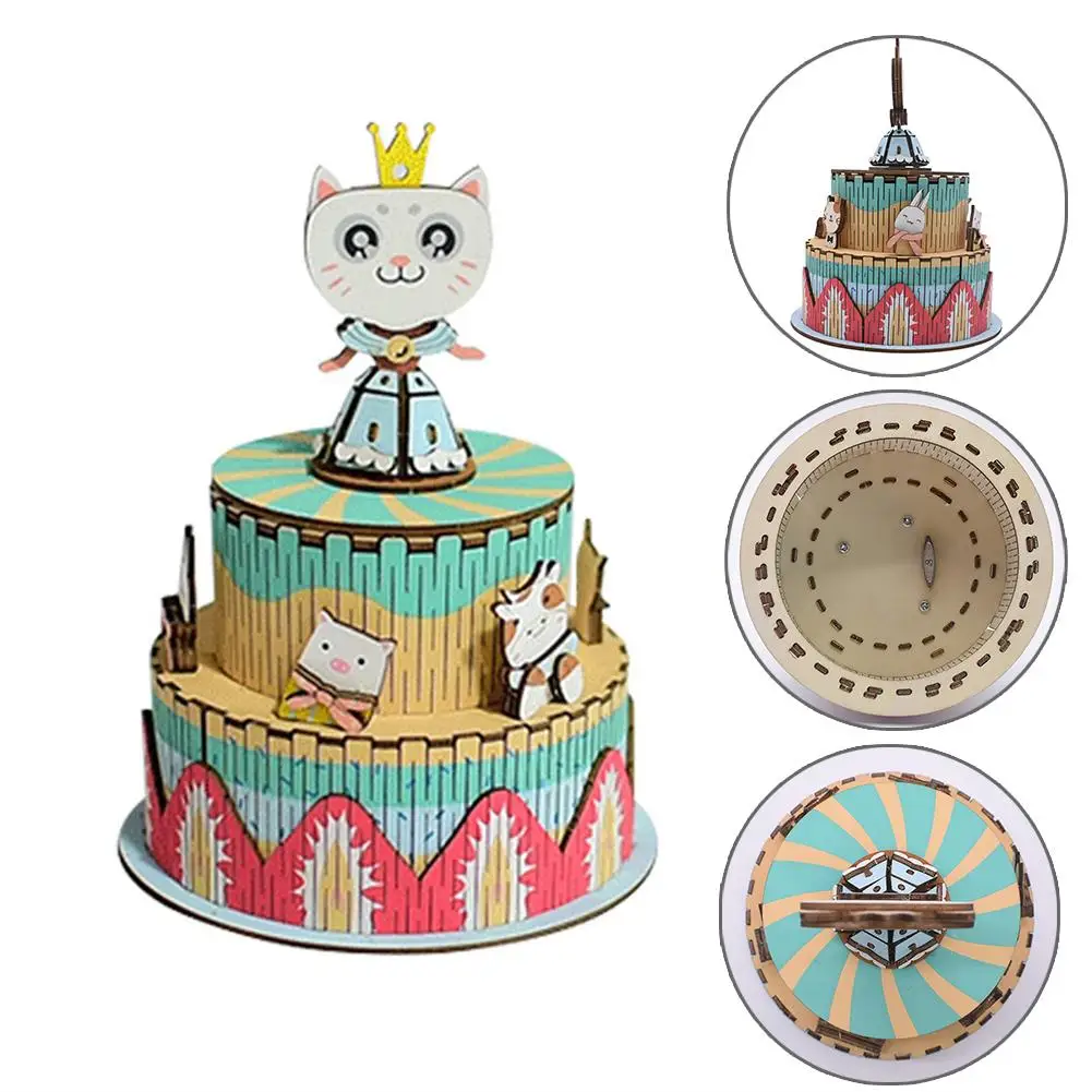 Innovative Birthday Christmas Gift Wooden Music Box Carousel Crafts Ornaments DIY Cottage House Home Decoration |