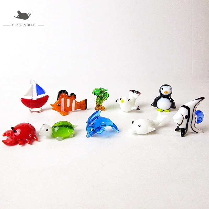 

12pcs Hawaiian Style handmade Murano glass sea Animals Miniature statues Home Fairy garden Micro landscape decorative Figurines