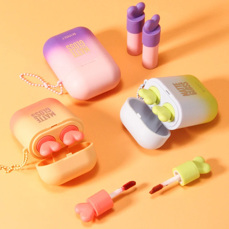

Cosmetics Airpods Lip Gloss Set Matte Velvet Liquid Lipstick Waterproof 3 Colors Two in One