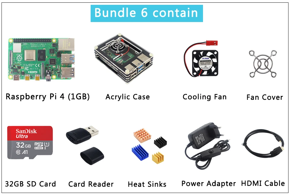 Raspberry Pi 4 модели B 1/2/4GB Оперативная память BCM2711 Cortex-A72 ARM v8 2,4/5G, Wi-Fi, Bluetooh 5,0 вариант SD картой памяти на 32 Гб | Чехол | Мощность | HDMI