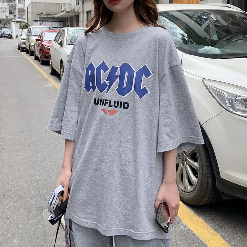 

Футболка женская с коротким рукавом, повседневный Свободный Топ в стиле Харадзюку, с графическим принтом, в студенческом Корейском стиле, с ...