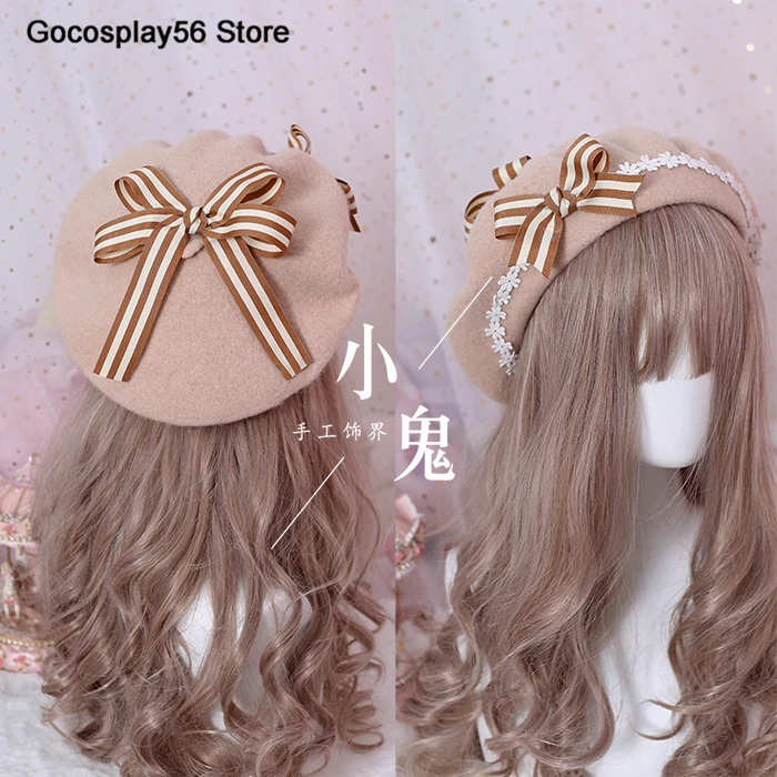Light Brown 9 цветов береты Лолиты полушерстяная шапка для женщин и девочек с бантом в клетку в матросском стиле консервативный шик студенческие цветы кепки для взрослых - Цвет: Light Brown