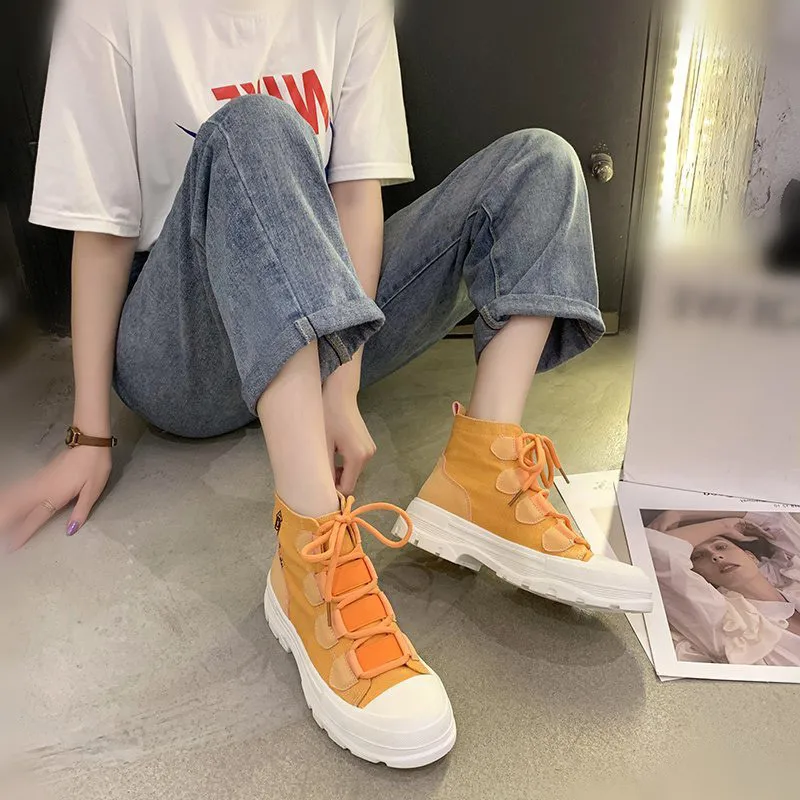 

2021 Sports Shoes Lady Casual Female Sneakers Women Low Heels Round Toe Clogs Platform Modis All-Match Basket Cross New Creepers