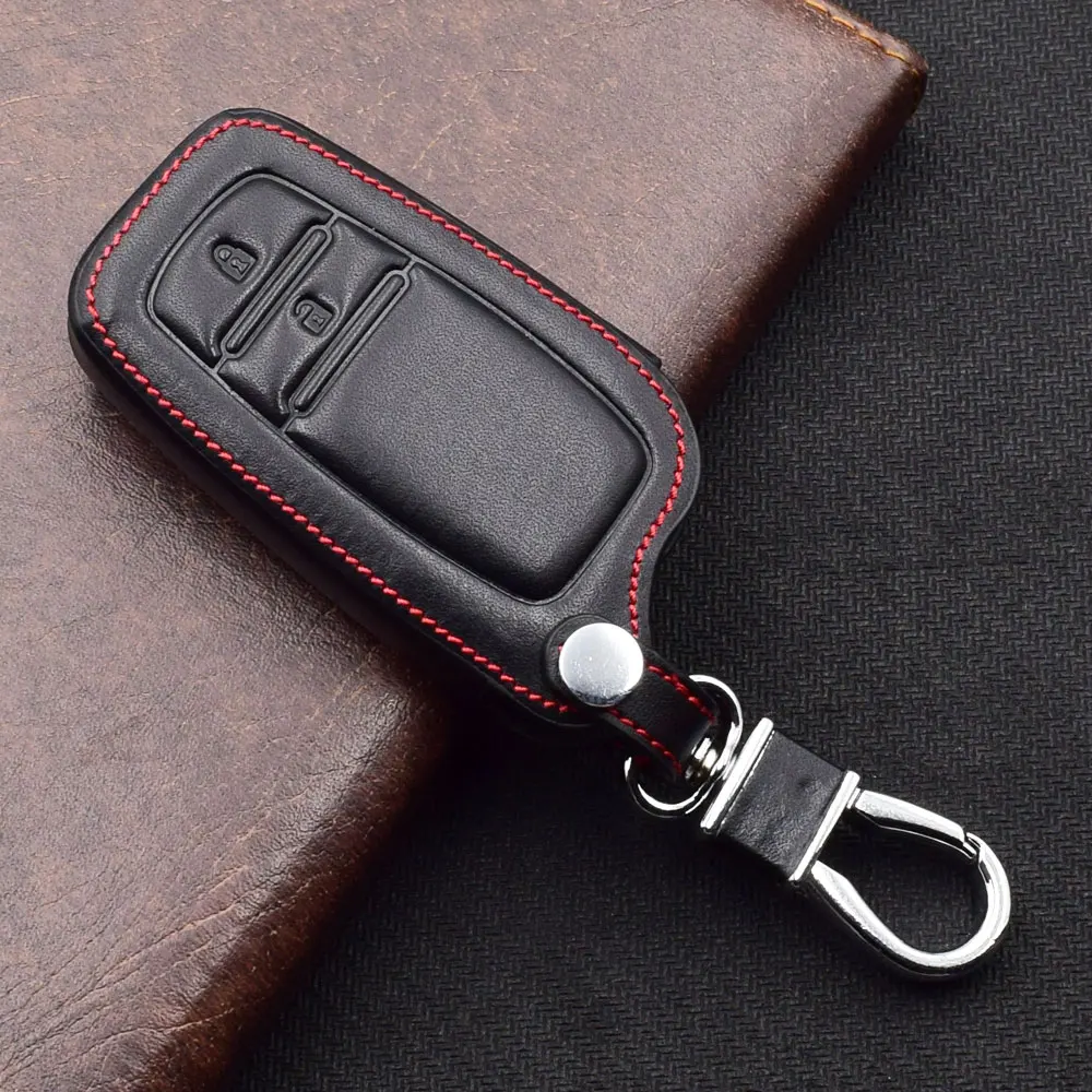 Чехол для ключей из натуральной кожи Toyota Corolla Highlander Crown 2 кнопки Smart Keyless