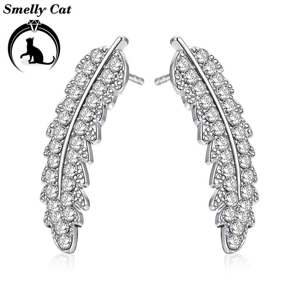 Женские серьги гвоздики с вонючим котом тонкие микро инкрустационные блестящие