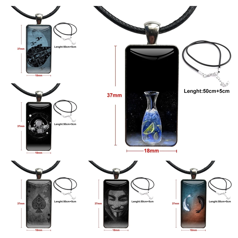 Beautiful For Men Women Party Gift Fish Shark Eagle Cat Bottle Bird Steel Color Glass Cabochon With Rectangle Shaped Pendant