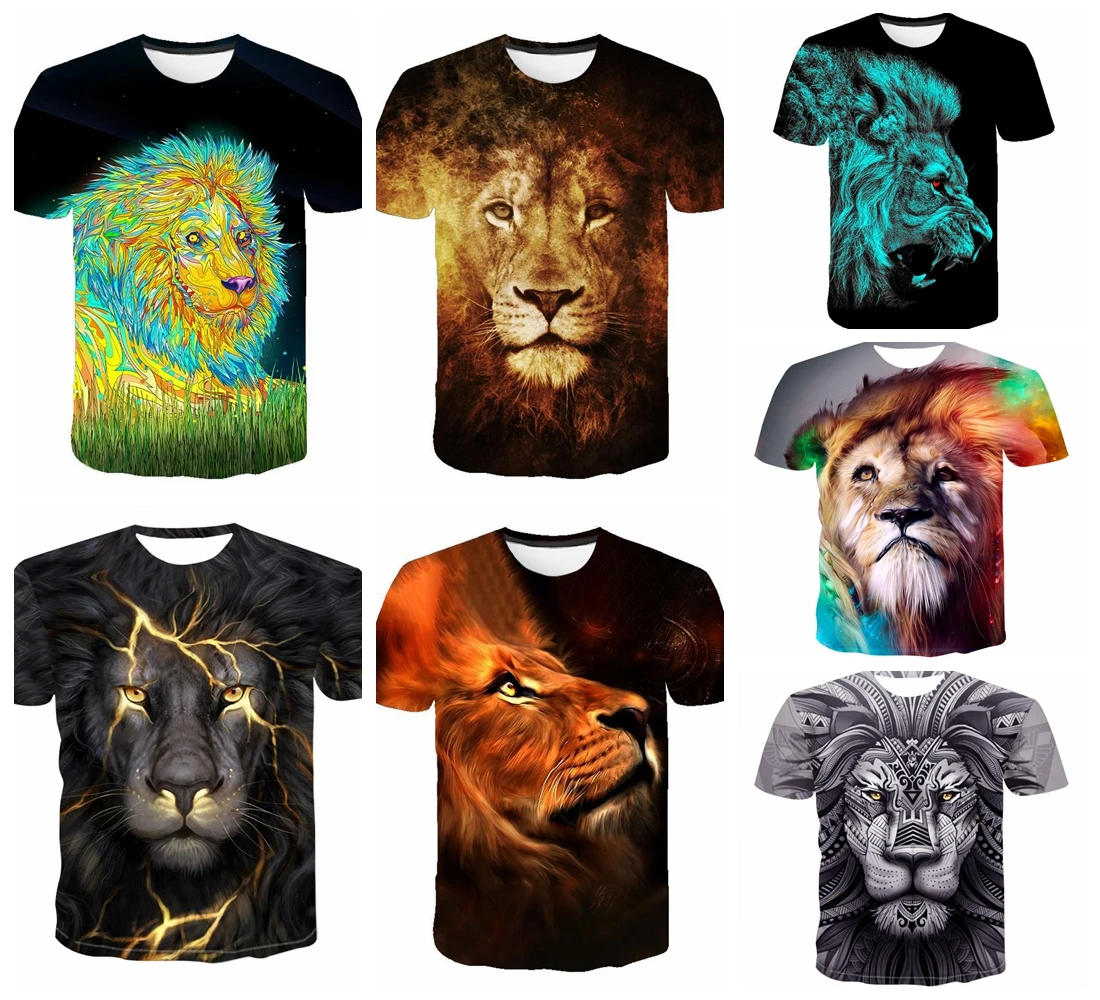 

Kaseetop Creative Cool Pattern Lion Print 3D Printing Punk Gothic Street Fashion Clothing Mens Short Sleeves Plus Size T171