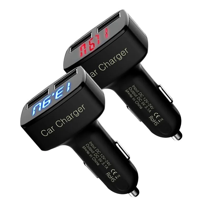 

Newest Car Charger Dual DC5V 3.1A USB with Voltage/Temperature/Current Meter Tester Adapter Digital Display