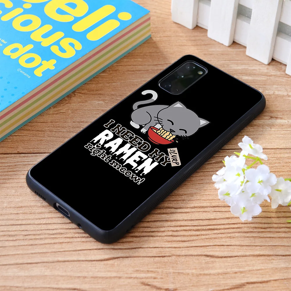 

For Samsung Galaxy I Need My Ramen Right Meow Funny Cat Eating Ramen Soft TPU border Samsung Galaxy Case