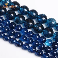natural blue crackle crystal beads blue quartz round loose stone beads for jewelry making diy bracelet accessories 4 6 8 10 12mm