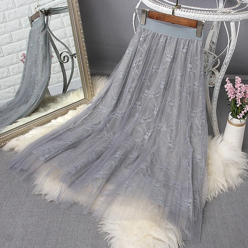 

Maxi Long Tulle Skirt Women High Waist Ball Gown Skirts Summer Elastic Waist Tutu Skirts Jupe Longue Femme Saias Midi Faldas